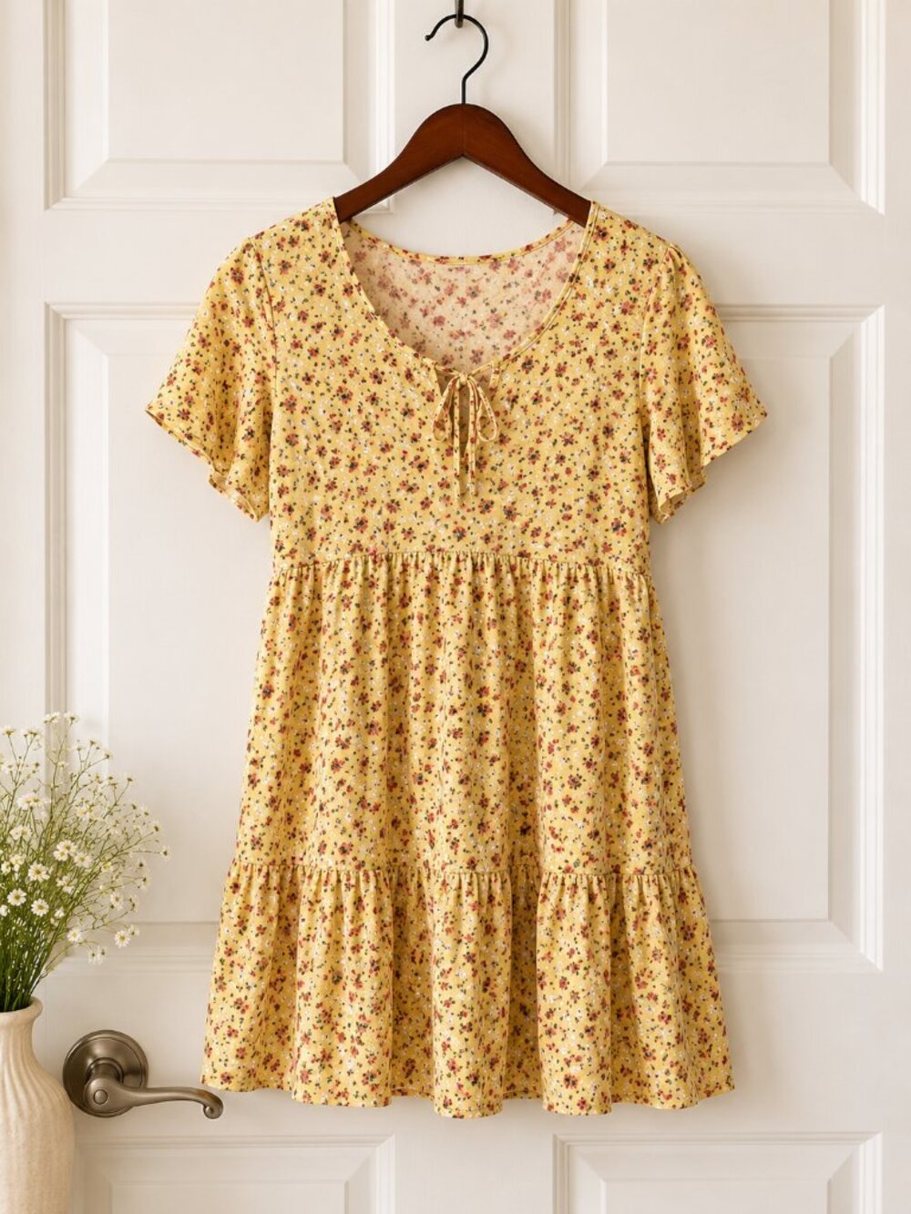 Cottagecore Babydoll Prairie Ditsy Floral Boho Romantic Soft Girl Mini Dress